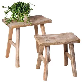 Dekoleidenschaft 2 Holz-Hocker Rustikal im Antik Stil, Blumenständer, Blumenhocker, Gartendeko, Sitzhocker, Fußhocker, Pflanzenhocker, Pflanzenständer, Dekohocker