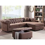 vente-unique Chesterfield Ecksofa - Microfaser Vintage Look - Braun - TOLEDO