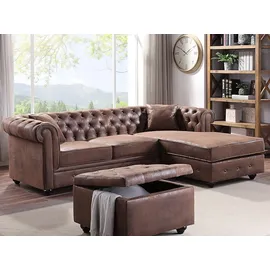vente-unique Chesterfield Ecksofa - Microfaser Vintage Look - Braun - TOLEDO