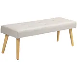 Homcom Sitzbank mit Leinenoptik Knopfheftung Holzbeine 120 x 41 x 43 cm Creme