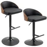 Homcom Barhocker mit Fußstütze drehbare Barstühle Barstuhl höhenverstellbar Drehstühle Küchenstühle Kunstleder Holz Schwarz+Kaffee 48 x 49,5 x 76-96 cm
