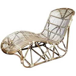 Chic Antique Vintage Liegestuhl aus Rattan, H94 cm, B65 cm natur