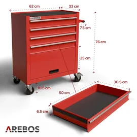 Arebos Werkstattwagen 4 Fächer - 1 Kabinett Rot