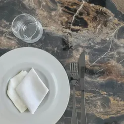 Restootab Tisch Bistrot-Stil 70x70cm - Modell Berbre Capuccino - messingfarbenen Kanten