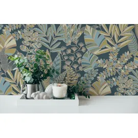 A.S. Création Tapete Floral", Blau grün Gelb Antigua 390955 - Pflanzen Tapete mit Blättern Retro Tapeten Wohnzimmer modern Flur Büro