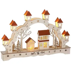 Monzana Schwibbogen Landschaft Holz Hellbraun LED Beleuchtet Weihnachten Deko Weihnachtsbogen Lichterbogen