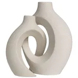 Intirilife 2er Set- Deko Vase Keramik mit Loch für Pampasgras Trockenblumen Blumen- in Weiß | Gr.: onesize