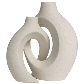 Intirilife 2er Set- Deko Vase Keramik mit Loch für Pampasgras Trockenblumen Blumen- in Weiß | Gr.: onesize