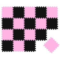 LittleTom Puzzlematte 18 Teile Baby Kinder Puzzlematte ab Null - 30x30cm, pink schwarze Kindermatte bunt