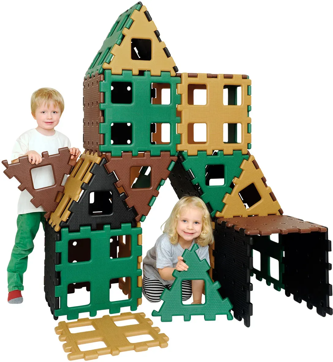 Polydron XL Natur Bauset Konstruktionsspielzeug - 36 Teile, naturfarben, HDPE, UV-beständig, genoppte Oberfläche, Blindenschrift