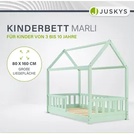 Juskys Kinderbett Marli 80 x 160 cm Kiefer massiv lackiert mint