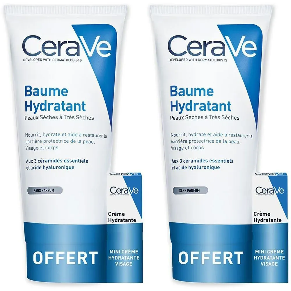 CeraVa Baume Hydratant + Crème Hydratante Visage pour les peaux sèches à très sèches 2x177 ml baume