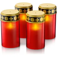 Bearware, LED Kerzen, 4x LED Grablicht, Wassergeschützt, Flackereffekt, 1 Monat Leuchtdauer, inkl. Batterien, Rot/Gold (1x)