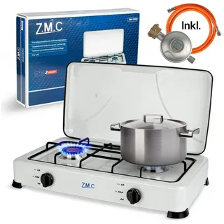ZMC Gaskocher Campingkocher 2-flammig inkl. Schlauch und Regler, 2,2 kW 50 mBar