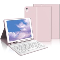 iPad 9 Generation Hülle mit Tastatur,iPad 10.2 Hülle mit Tastatur, iPad Pro 10.5 Zoll Tastatur a1709, Bluetooth QWERTZ iPad 9.Gen/8.Gen/7.Gen/ Air 3 2019 Weiss Tastatur mit SchutzHülle,Sakura-Rosa