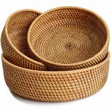Runde Rattan Obstkörbe, Natürlicher Korbfruchtschalen, Geflochtene Aufbewahrungskörbe für Esszimmer (3er-Set)