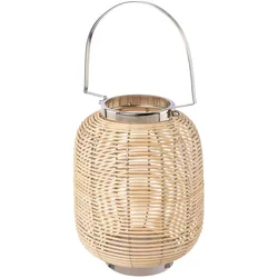 Windlicht HOME AFFAIRE "Laterne Vallenay", braun (braun, silberfarben), H:24cm Ø:18cm, Holz, Metall, Kerzenhalter, aus Naturweide und Metall