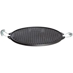 Gusseisen-Grillplatte Light Ø 38 cm mit abnehmbaren Edelstahl-Griffen: Vielseitig einsetzbare, robuste und strapazierfähige Grillplatte