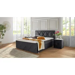 Boxbett LEONIQUE "Alfie, Topseller Inkl. Bettkasten&Topper", schwarz, L:211cm, Holzwerkstoff, Spanplatte, Komplettbetten, Wahlweise mit Knopfsteppung oder Strasssteinen, H2, H3 und H4 wählbar, Topseller