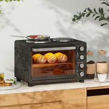 Homcom Minibackofen mit Warmhalteplatten, Backblech und Grillrost Pizzaofen mit Krümelblech, Sc... - Mini Backofen 100-230°C 60 Min. Timer Inkl.