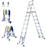HOSTRÖM Teleskop-Trittleiter 11 Stufen EXTENDACT11, Teleskopleiter 3.2m+2.9m, Faltbare Trittleiter, Stabilisator, Max. Arbeitshöhe 4.7m, 5 Jahre Garantie