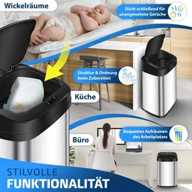 Kesser KESSER® Sensor Mülleimer Küche Automatik mit Bewegungssensor Abfalleimer | Soft-Close-Deckel Müllbehälter mit Touch-Bedienfeld & Sensor LCD-Display Edelstahl inkl. Müllsackhalter