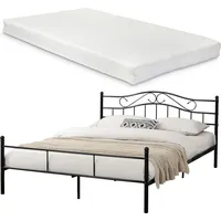 [en.casa] Metallbett Florenz 160x200 cm mit Kaltschaummatratze Schwarz