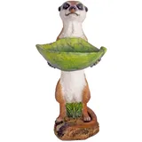 ETC Shop Vogeltränke stehend grün Vogel Tränkebecken Garten Vogelbad Garten, Erdmännchen Vogelfigur, 0,85 kg, LxBxH 16,4x15x33 cm