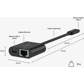 Belkin USB-C Ethernet Adapter Schwarz