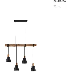 Brumberg Pendelleuchte BRENTHIS, 4-flammig, Breite 90cm, 4x E27, Stahl / Holz, strukturschwarz BRUM-57413080