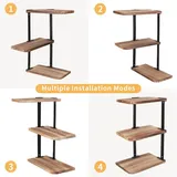 Eckregal - Wandmontiertes Eckwandregal - 3-stöckiges Aufbewahrungsregal - Metallgestell - Für Bad Schlafzimmer Küche - Hellbraun