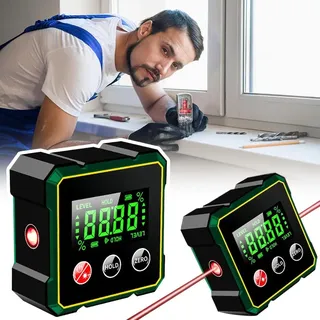 WAXCMXYH Magnetischer digitaler Winkelmesser, wiederaufladbarer Winkelmesser, 4-seitige magnetische Wasserwaagenbox mit LCD-Hintergrundbeleuchtung, Winkelmesser, Neigungsmesser, automatische