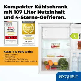 Exquisit KS516-4-E-051C Kühlschrank (107 l, 0 mm hoch, Weiß)