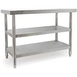 Wiltec Edelstahl Tisch Arbeitstisch Edelstahltisch mit 2 Ablagen 120x60x85cm für Gastro Küche Werkstatt Garten Keller mit höhenverstellbare Füßen