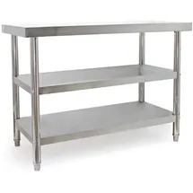 Wiltec Edelstahl Tisch Arbeitstisch Edelstahltisch mit 2 Ablagen 120x60x85cm für Gastro Küche Werkstatt Garten Keller mit höhenverstellbare Füßen