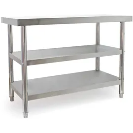 Wiltec Edelstahl Tisch Arbeitstisch Edelstahltisch mit 2 Ablagen 120x60x85cm für Gastro Küche Werkstatt Garten Keller mit höhenverstellbare Füßen
