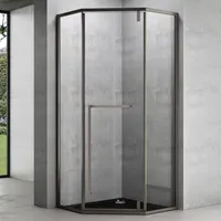 mai & mai Fünfeck-Duschkabine 100x100 cm Duschwand Echtglas 8mm ESG-Sicherheitsglas Edelstahl-Türrahmen Duschabtrennung ebenerdige Montage Ravenna68K