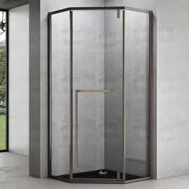 mai & mai Fünfeck-Duschkabine 100x100 cm Duschwand Echtglas 8mm ESG-Sicherheitsglas Edelstahl-Türrahmen Duschabtrennung ebenerdige Montage Ravenna68K
