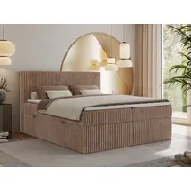 MKS Meble Boxspringbett 180x200 Braun Cord, Boxspringbett mit Matratze H4, Bett mit Bettkasten and Kopfteil, Doppelbett mit Stauraum, Polsterbett - Tiliano