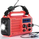 Mesqool AM/FM/SW Solar Wetter Radio, SOS-Alarm NotfallRadio, 5000mAh Akku mit Typ C, LED Taschenlampe, Lesen Lampe, Kompass, Tragbar Kurbelradio Dynamo mit Weltempfänger für Outdoor, Wandern, Haushalt