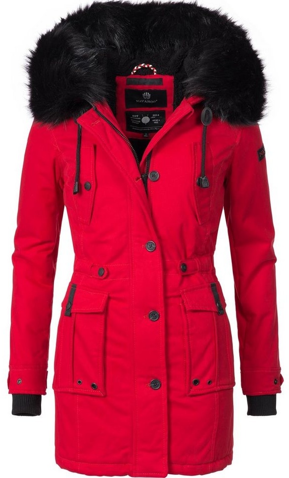 Navahoo Wintermantel Luluna edler Baumwoll Parka mit Fellimitat rot XS (34)