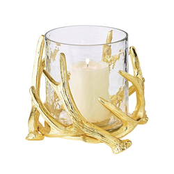 EDZARD Windlicht Kingston, Kerzenhalter im Geweih-Design für Stumpenkerzen, Kerzenleuchter mit Gold-Optik, Höhe 15 cm, Ø 19
