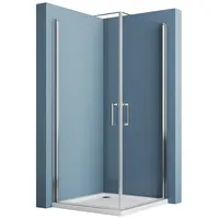 Hopibath Eckdusche 90x90 Pendeltür Duschkabine 80x80, BxT: 90x90 cm, NANO Sicherheitsglas, Eckeinstieg, Doppel Schwingtür, nach innen und außen öffnen silberfarben 90 cm x 195 cm x 90 cm