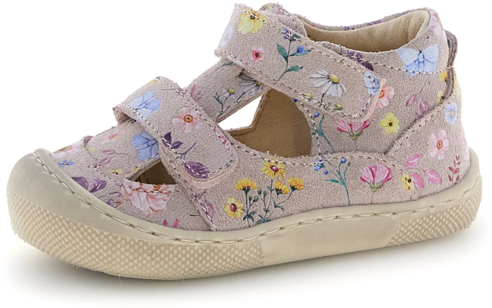 Lauflernschuh NATURINO, Baby, Gr. 25, rosa, beige, Veloursleder, geblümt, Schuhe Lauflernschuh, Babyschuh mit Print, Größenschablone zum Download
