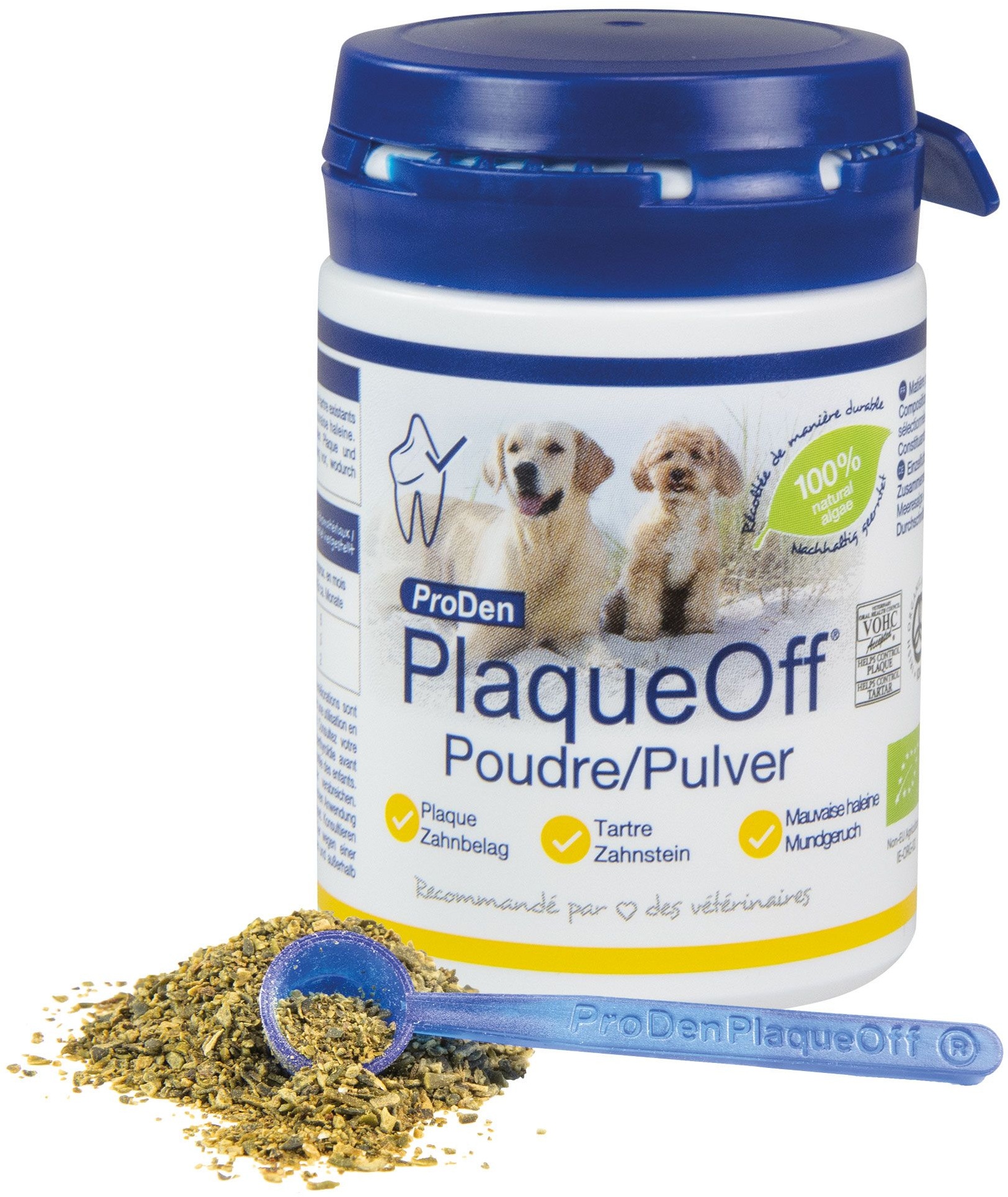 PlaqueOff®-Pulver - zur Vorbeugung und Beseitigung von schlechtem Atem Zahnstein Zylinderampullen 60 g