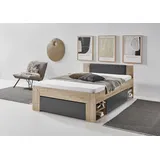 RELITA Stauraumbett Stefan inkl. RR 140x200cm inkl. Rolllattenrost, 3 Schubladen, 2 Nako auf Rollen, Kopfteil m. Kunstleder schwarz, Ausf. Dekor Artisan-Grpahit