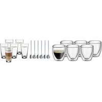 WMF Latte Macchiato Set 12-teilig Latte Macchiato Glas Latte Macchiato Löffel Clever & More & Kult doppelwandige Espressotassen Glas Set, 6 Stück (1er Pack), doppelwandige Gläser 80ml, Klar