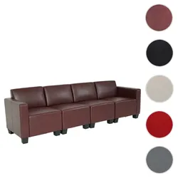 Modular 4-Sitzer Sofa Couch Lyon, Kunstleder ~ rot-braun