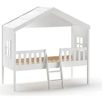 58 aufm Kessel Hausbett mit Leiter Katine 213x120x202 Massivholz+MDF Weiß