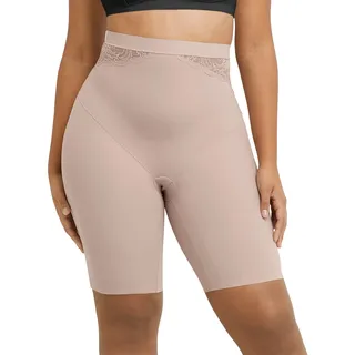 Maidenform Damen Eco Lace Firm Control High Waist Thigh Slimmer, Feuchtigkeitsableitende Shapewear-Unterhose, Evening Blush, Large - L